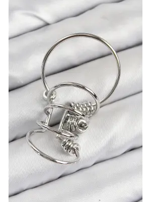 Pirinç Halkalı Model Gümüş Renk Kıkırdak Küpe