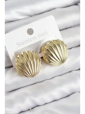 Pirinç İstiridye Model Gold Renk Kadın Küpe