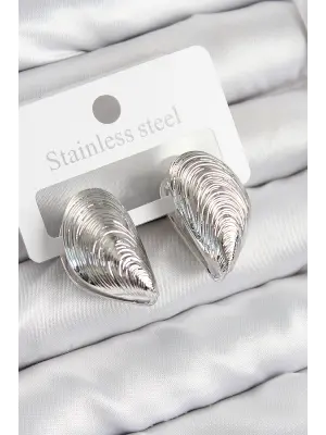 Pirinç İstiridye Model Gümüş Renk Kadın Küpe