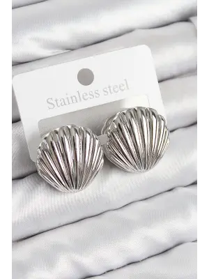 Pirinç İstiridye Model Gümüş Renk Kadın Küpe