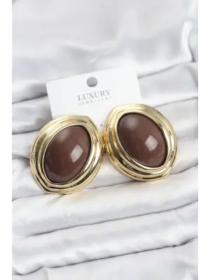 Çelik Kahverengi Badem Model Vintage Gold Kadın Küpe