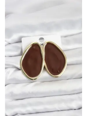 Çelik Kahverengi Mineli Damla Model Vintage Plaka Kadın Küpe