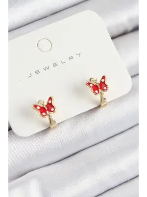 Pirinç Kelebek Model Gold Renk Çocuk Küpe