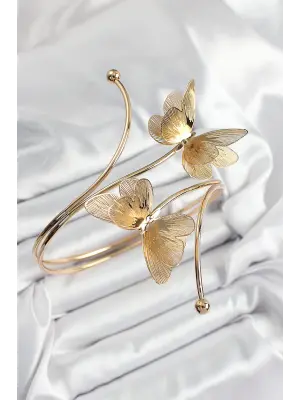 Pirinç Kelebek Model Gold Renk Kadın Pazu Bileklik