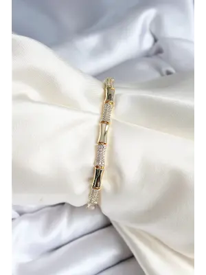 Pirinç Kemik Model Zirkon Taşlı Gold Renk Kadın Bileklik