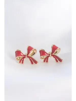  Kırmızı Renk Fiyonk Küpe