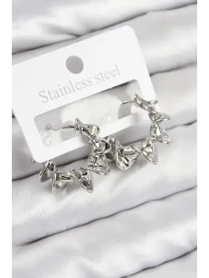 Pirinç Kıvrımlı Halka Model Gümüş Renk Kadın Küpe