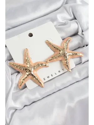 Pirinç Krem Deniz Yıldızı Model Vintage Kadın Küpe