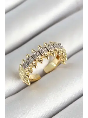Pirinç Kurşun Figürlü Zirkon Taşlı Gold Renk Ayarlanabilir Kadın Yüzük