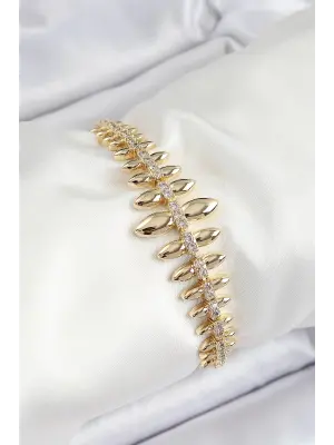Pirinç Kurşun Model Zirkon Taşlı Gold Renk VİP Seri Kadın Bileklik