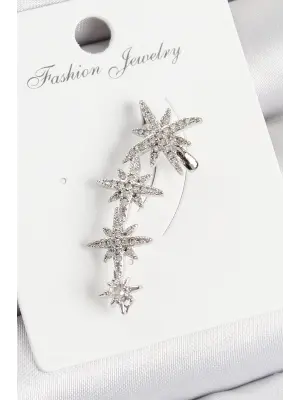 Pirinç Kutup Yıldızı Model Gümüş Renk Sağ Kıkırdak Küpe