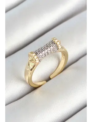 Pirinç Makara Figürlü Zirkon Taşlı Gold Renk Ayarlanabilir Kadın Yüzük