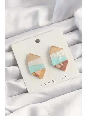  Mavi Beyaz Renkli Desenli Geometrik Küpe