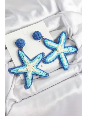 Pirinç Mavi Deniz Yıldızı Model Gold Renk Kadın Hasır Küpe