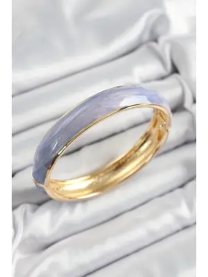 Pirinç Mavi Mor Mineli Mermer Desen Model Gold Renk Kadın Kelepçe