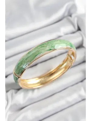 Pirinç Mavi Yeşil Mineli Mermer Desen Model Gold Renk Kadın Kelepçe