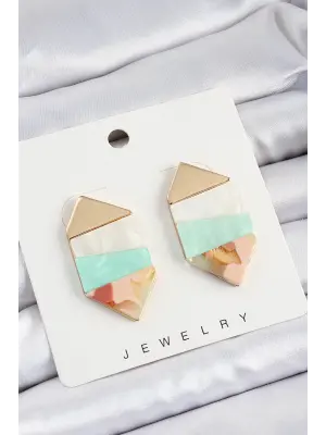 Pirinç Mermer Desenli Vintage Geometrik Model Gold Renk Kadın Küpe