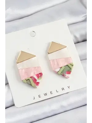 Pirinç Mermer Desenli Vintage Geometrik Model Gold Renk Kadın Küpe