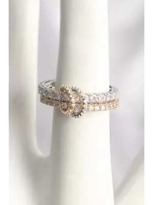 Pirinç Mix Renk 2Li Zirkon Taşlı Kadın Yüzük