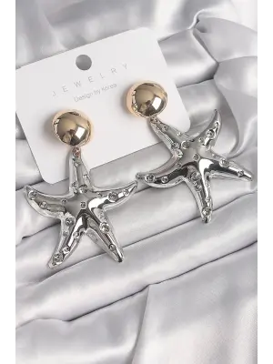  Mix Renk Sallantı İşleme Detaylı Deniz Yıldızı Model Çelik Küpe