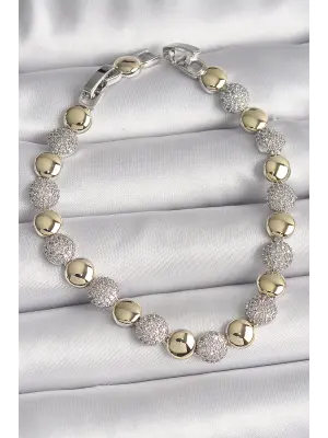 Pirinç Mix Renk Zirkon Taşlı Daire Model VIP Seri Kadın Bileklik