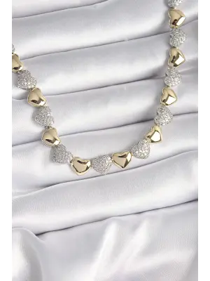 Pirinç Mix  Zirkon Taşlı Kalp Model VIP Exclusive Seri  Çelik Kolye