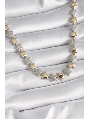 Pirinç Mix  Zirkon Taşlı Yıldız Model VIP Exclusive Seri  Çelik Kolye