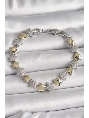 Pirinç Mix Renk Zirkon Taşlı Yıldız Model VIP Seri Kadın Bileklik