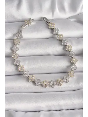 Pirinç Mix Renk Zirkon Taşlı Yonca Model VIP Seri Kadın Bileklik