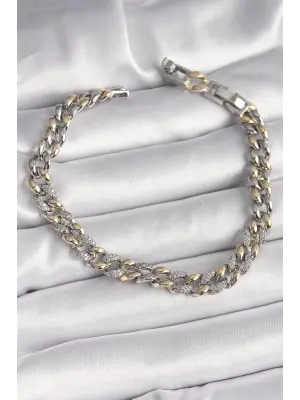Pirinç Mix Renk Zirkon Taşlı Zincir Model VIP Seri Kadın Bileklik