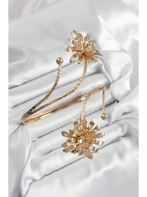 Pirinç Papatya Model Gold Renk Kadın Pazu Bileklik