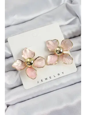 Pirinç Pembe Çiçek Vintage Model Gold Renk Kadın Küpe