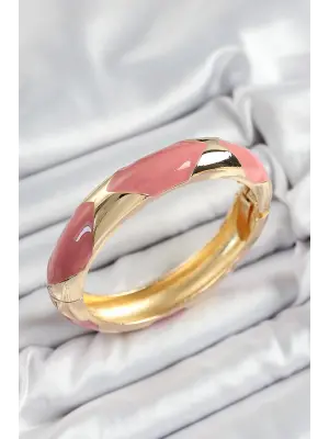 Pirinç Pembe Mineli Baklava Model Gold Renk Kadın Kelepçe