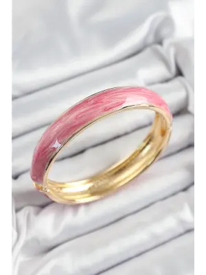 Pirinç Pembe Mineli Mermer Desen Model Gold Renk Kadın Kelepçe