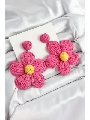 Pirinç Pembe Papatya Model Gold Renk Kadın Hasır Küpe