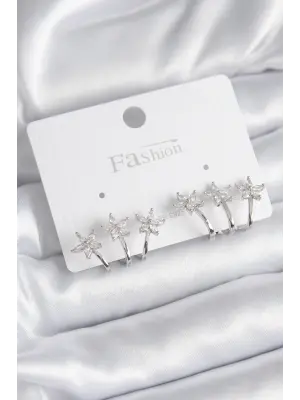   Gümüş Zirkon Taşlı Çiçek Model Çelik Küpe