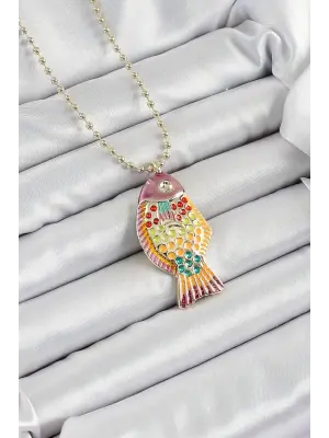 Pirinç Rainbow Balık Model Zirkon Taşlı Gold Renk Kadın Kolye