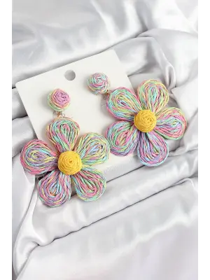 Pirinç Rainbow Papatya Model Gold Renk Kadın Hasır Küpe