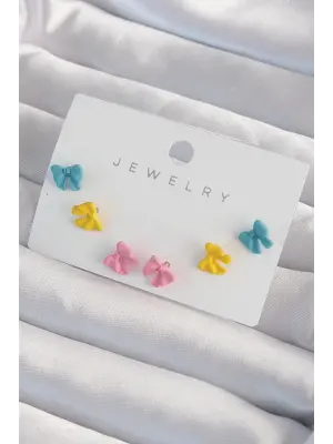  Rengarenk Mineli Minimal Fiyonk Küpe Seti