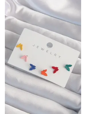  Rengarenk Mineli Minimal Kelebek Küpe Seti