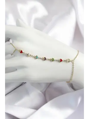 Pirinç Renkli Kalpli Zirkon Taşlı Y Model Gold Renk Kadın Şahmeran