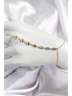 Pirinç Renkli Kare Zirkon Taşlı Y Model Gold Renk Kadın Şahmeran