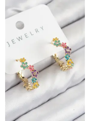 Pirinç Renkli Papatya Model Gold Renk Kadın Küpe