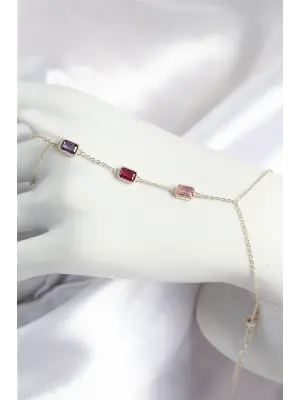 Pirinç Renkli Zirkon Taşlı Dikdörtgen Model Gold Renk Kadın Şahmeran