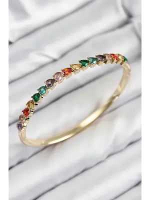 Pirinç Renkli Zirkon Taşlı Kalp Model Gold Renk Kadın Kelepçe