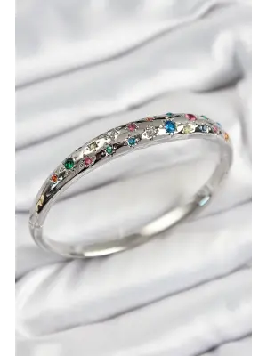 Pirinç Renkli Zirkon Taşlı Kutup Yıldızı Model Gümüş Renk Kadın Kelepçe