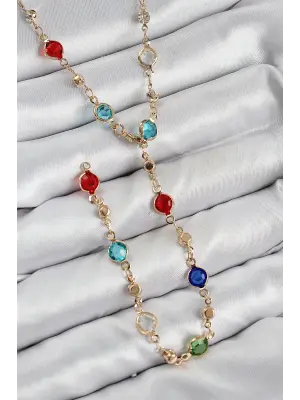 Pirinç Renkli Zirkon Taşlı Model Gold Renk Kadın Y Kolye