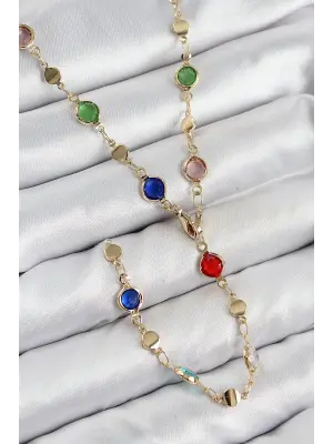 Pirinç Renkli Zirkon Taşlı Model Gold Renk Kadın Y Kolye