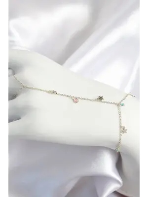 Pirinç Renkli Zirkon Taşlı Sallantılı Yıldızlı Model Gold Renk Kadın Şahmeran