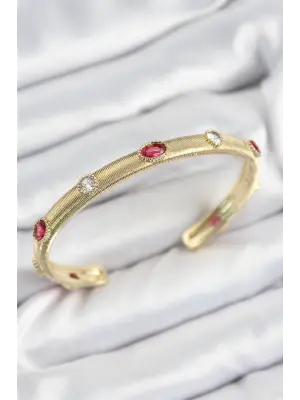 Pirinç Renkli Zirkon Taşlı Vintage Model Gold Renk Kadın Kelepçe